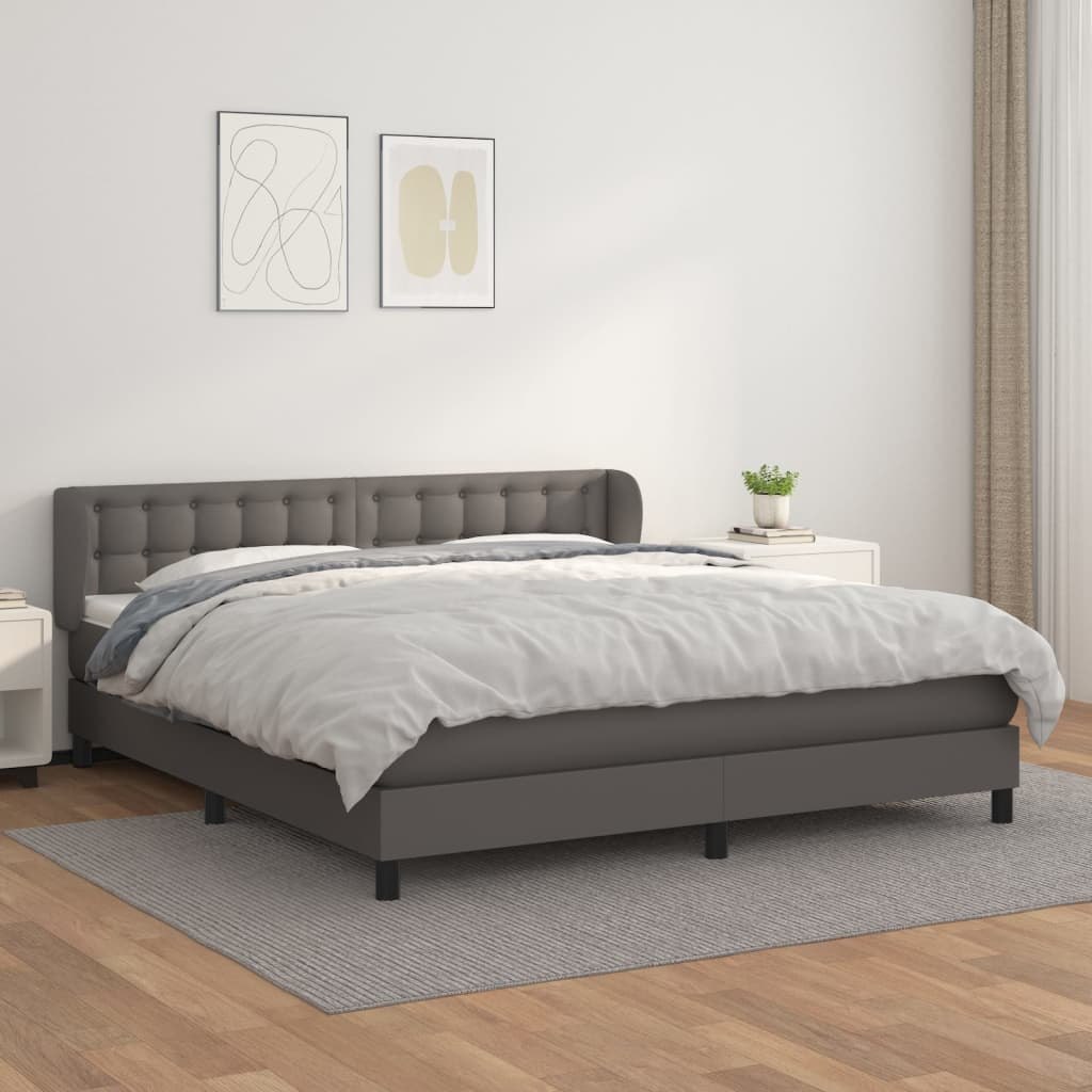 Łóżko kontynentalne z materacem, szare, ekoskóra 160x200 cm Lumarko!