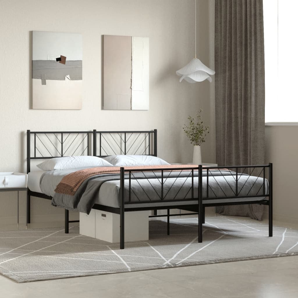Metalowa rama łóżka z wezgłowiem i zanóżkiem, czarna, 150x200cm Lumarko!