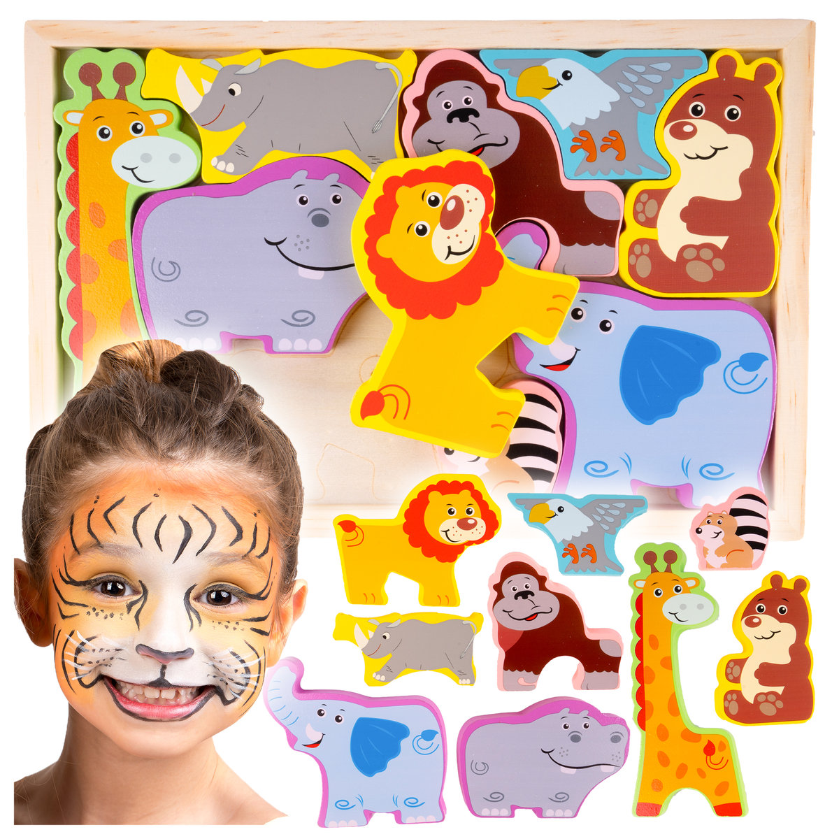 Puzzle Układanka Drewniane Zwierzęta Zoo Dla Dzieci