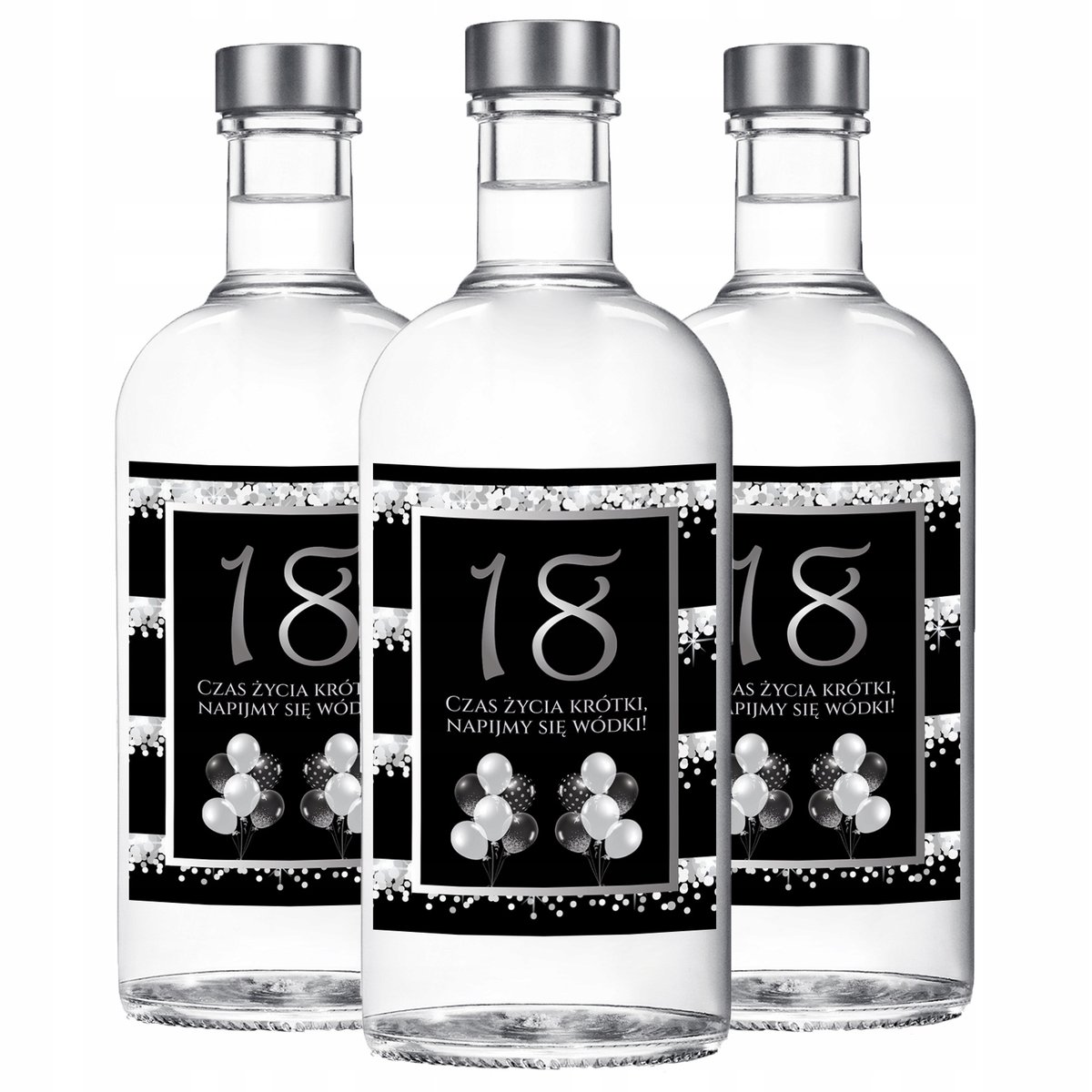 Etykieta Na Butelkę 18 Czarno Srebrne 10Szt Z2