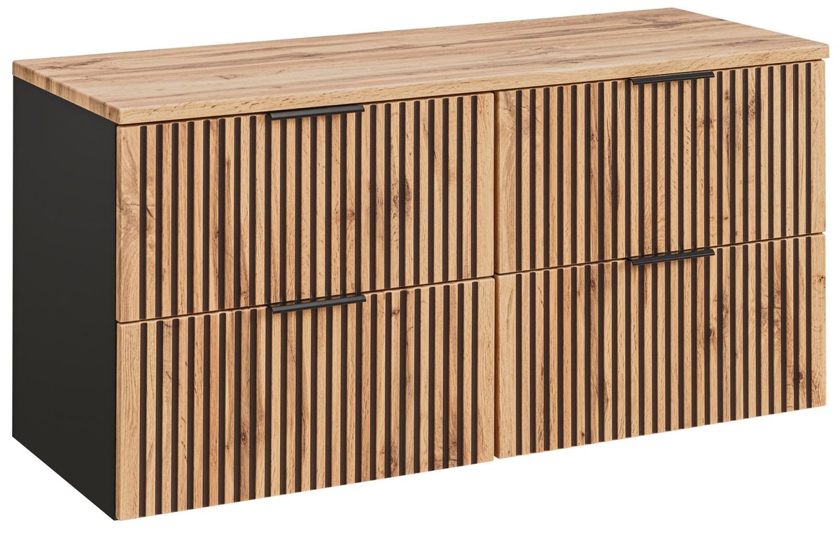 Czarna Szafka pod UMYWALKĘ z BLATEM 120 cm RYFLOWANY FRONT