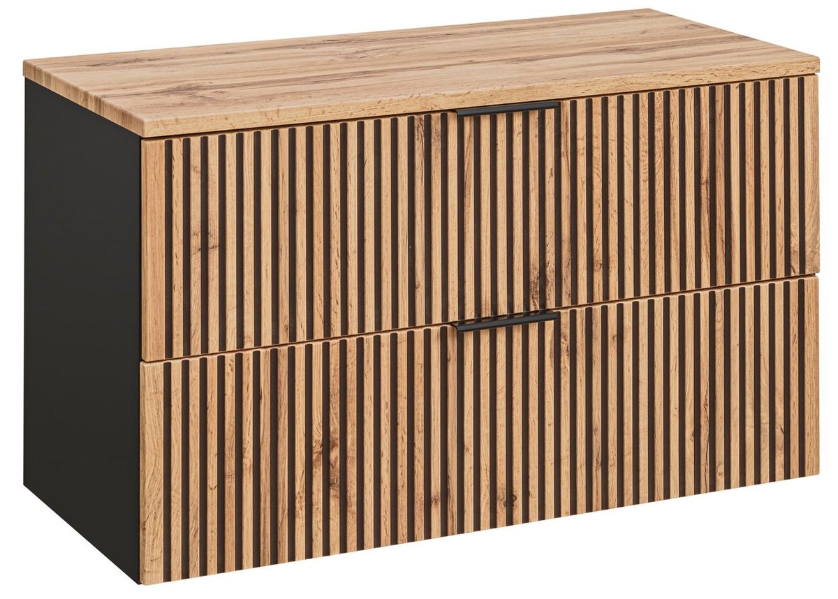 Czarna Szafka pod UMYWALKĘ z BLATEM 100 cm RYFLOWANY FRONT