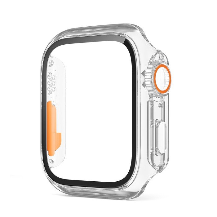Etui + szkło 2W1 do Apple Watch 7/8/9 45mm przezroczysto-pomarańczowe