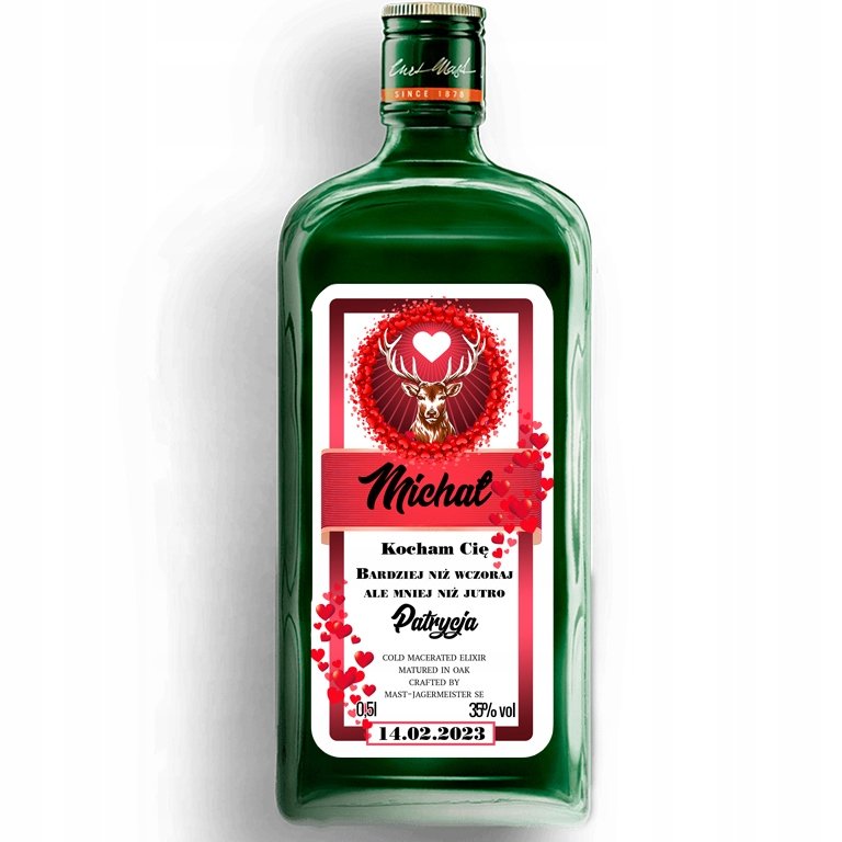 ETYKIETA NA WALENTYNKI PREZENT JAGERMEISTER 1L Y3