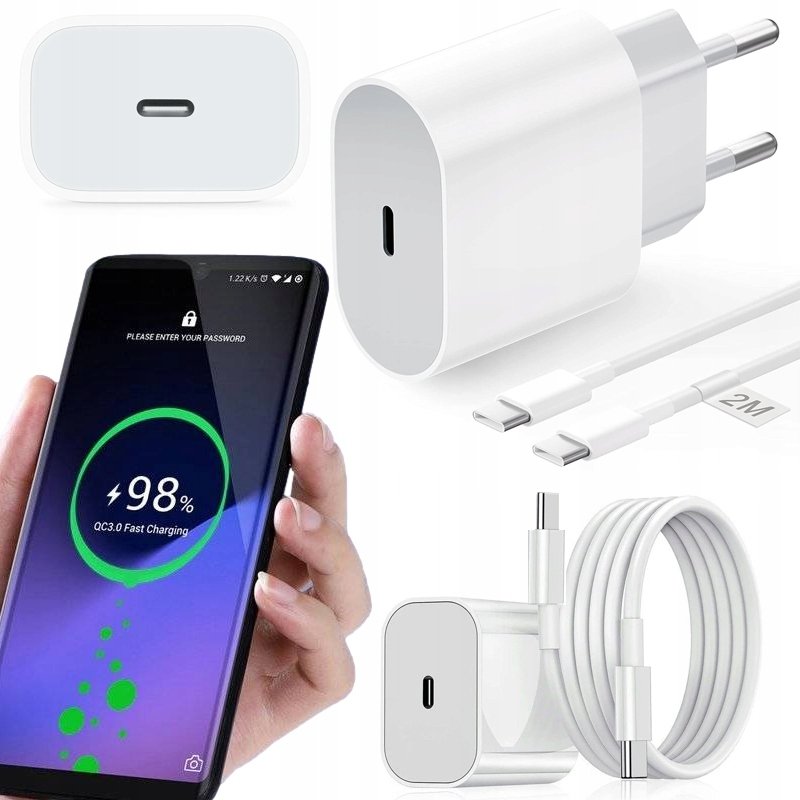 SZYBKA ŁADOWARKA DO SAMSUNG GALAXY KOSTKA 20W + KABEL 2M / USB-C - USB-C