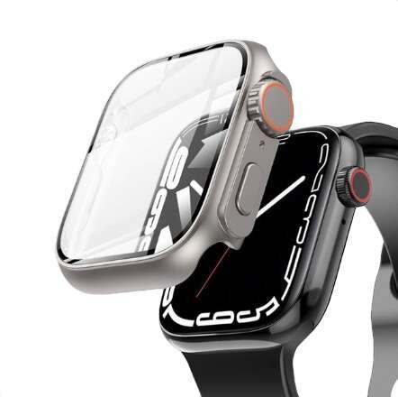 Etui + szkło 2W1 do Apple Watch 4/5/6/SE 44mm tytanowo-pomarańczowe