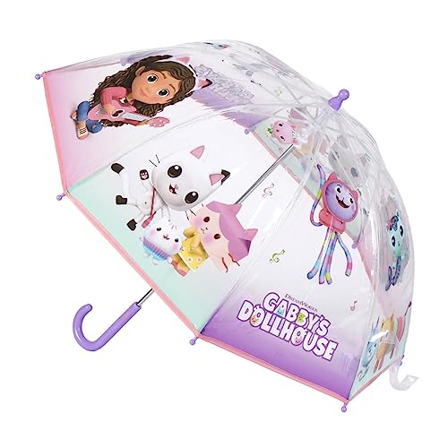 Parasol bąbelkowy Gabby's DollHouse - Przezroczysty z fioletowym uchwytem - Ręczne otwieranie - Wykonany w 100% z POE o strukturze z włókna szklanego - oryginalny produkt zaprojektowany w Hiszpanii,