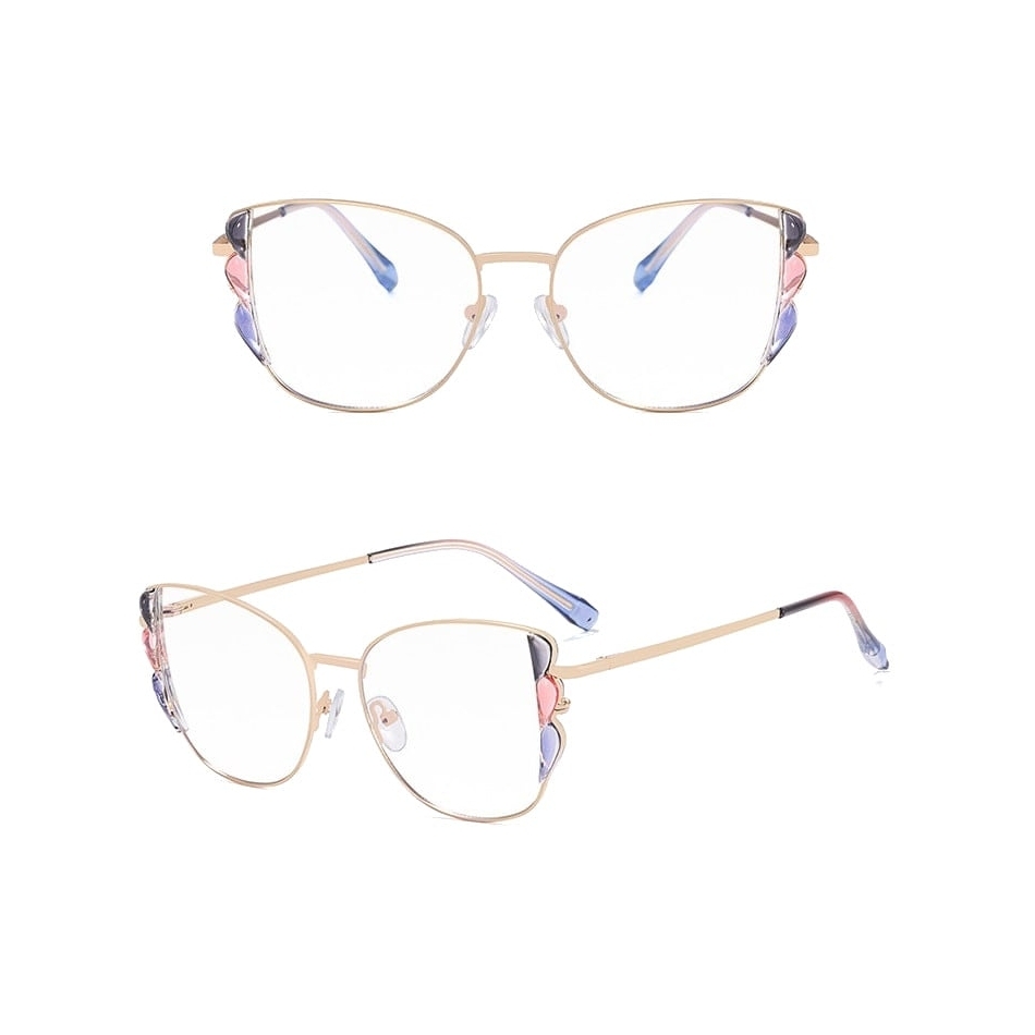 Damskie kocie okulary zerówki do komputera BLUE LIGHT z flexami 25129A