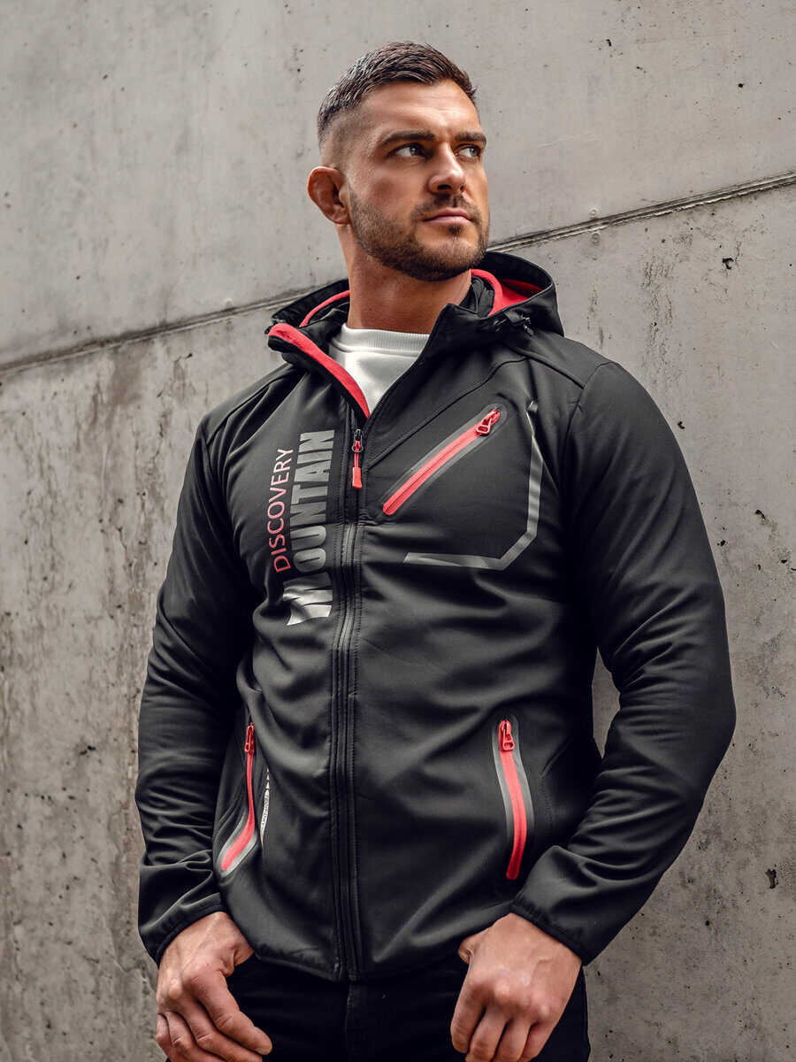Czarno-czerwona kurtka męska softshell Denley HH023A