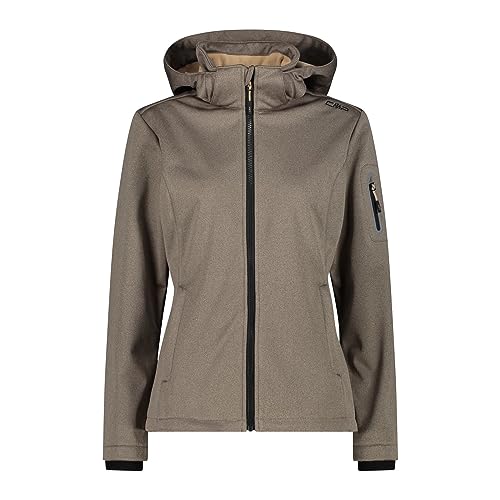 CMP damska kurtka Softshell melanżowa z odpinanym kapturem, sezamem mel-czarny, 52