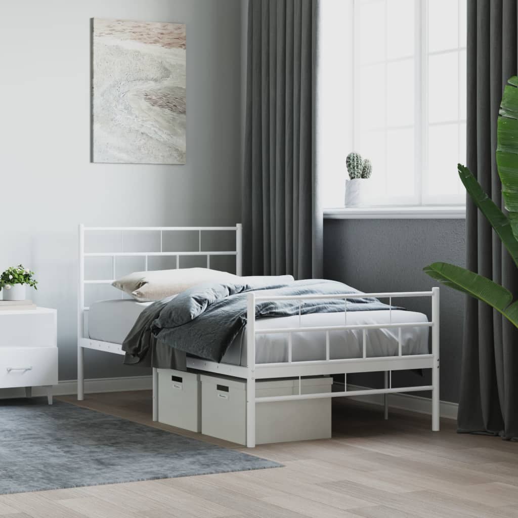 Metalowa rama łóżka z wezgłowiem i zanóżkiem, biała, 100x200 cm Lumarko!