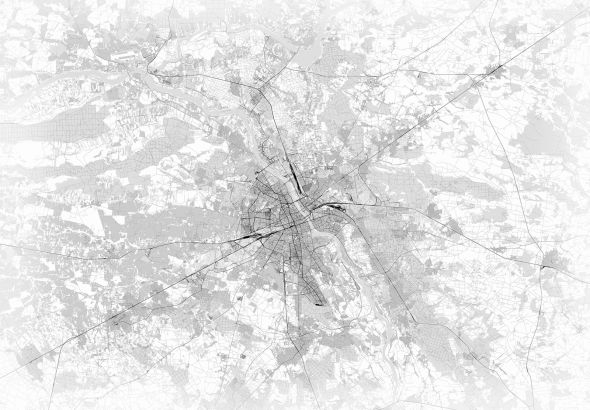 Zdjęcia - Tapeta Warszawa - mapa w odcieniach szarości - fototapeta