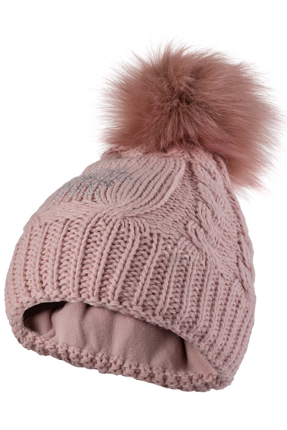 Czapka z Futrzanym Pomponem - Różowa