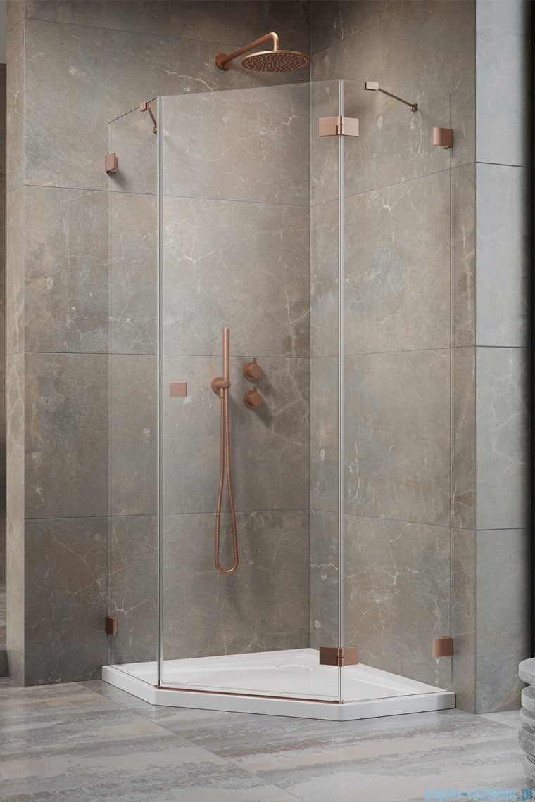 Radaway Essenza Pro Brushed Copper Ptj kabina pięciokątna 90x100 prawa szczotkowana miedź 10100000-93-01R/10100700-01-01