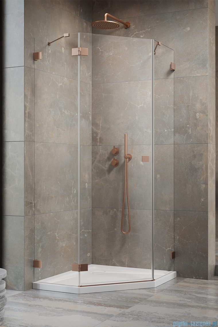 Radaway Essenza Pro Brushed Copper Ptj kabina pięciokątna 90x100 lewa szczotkowana miedź 10100000-93-01L/10100700-01-01