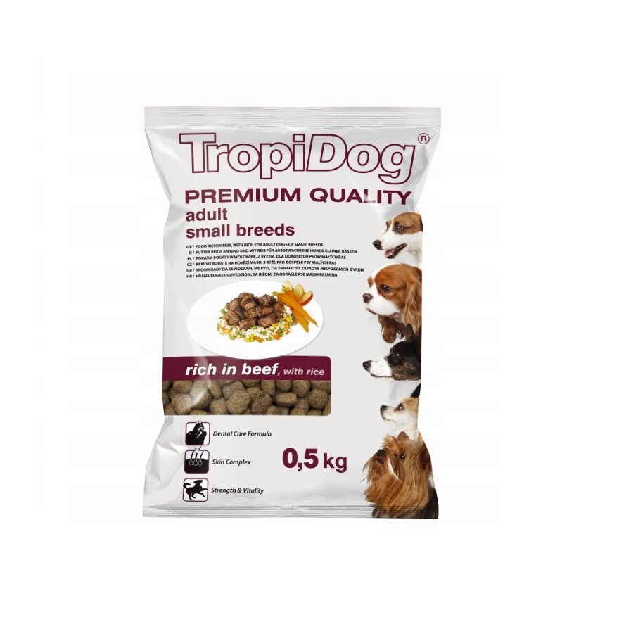 TropiDog Premium Adult S Beef&rice 500g