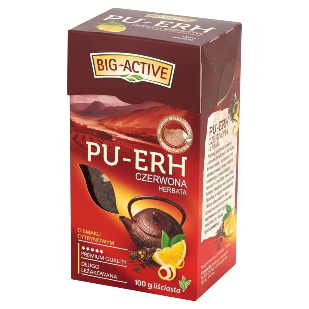 Big-Active Big-Active Pu-Erh Herbata czerwona o smaku cytrynowym liściasta 100 g