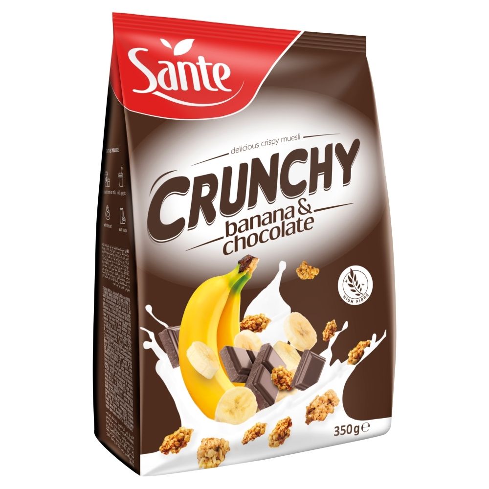Sante Crunchy bananowe z czekoladą Płatki z pełnego ziarna owsa 350 g
