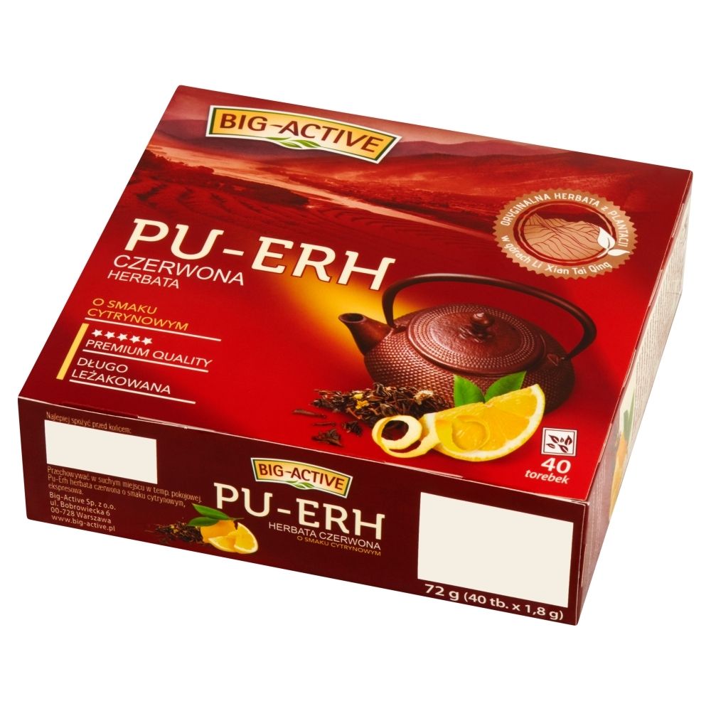 BIO-ACTIVE Big-Active Pu-Erh Herbata czerwona o smaku cytrynowym 72 g (40 torebek)