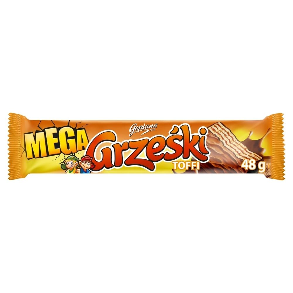 GRZEŚKI GRZEŚKI MEGA TOFFI WAFEL PRZEKŁADANY KREMEM O SMAKU TOFFI W CZEKOLADZIE MLECZNEJ 48 G Zakupy dla domu i biura! 80085673