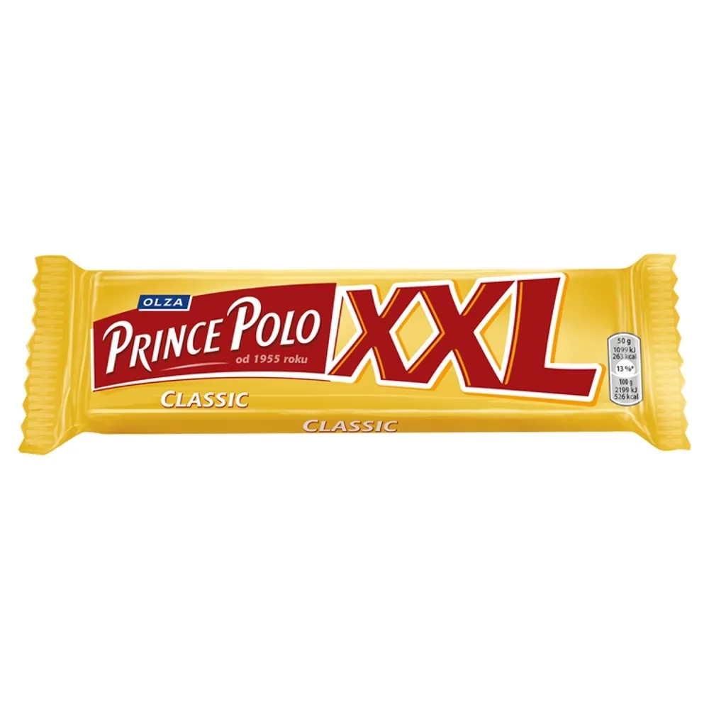 Olza Prince Polo XXL Classic Kruchy wafelek z kremem kakaowym oblany czekoladą 50 g