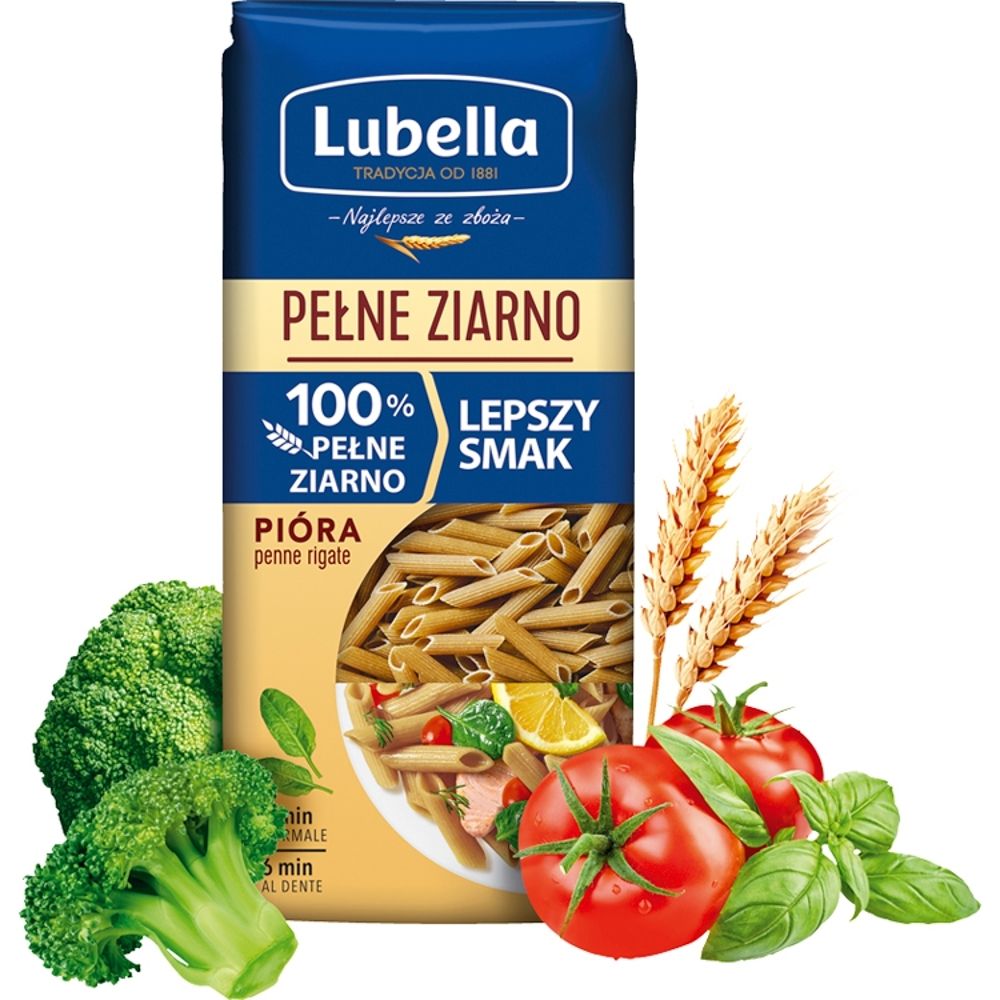 Lubella Pełne Ziarno Penne Makaron Pióra 400 g
