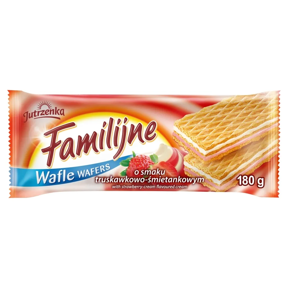 Jutrzenka Wafle Familijne o smaku truskawkowo-śmietankowym 180 g