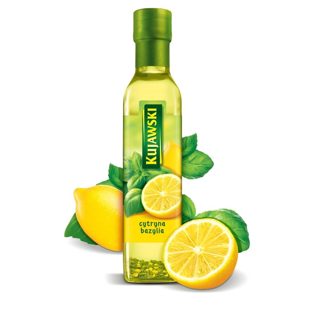 KUJAWSKI OLEJ 250 ML OLEJ RZEPAKOWY Z PIERWSZEGO TŁOCZENIA Z CYTRYNĄ I BAZYLIĄ
