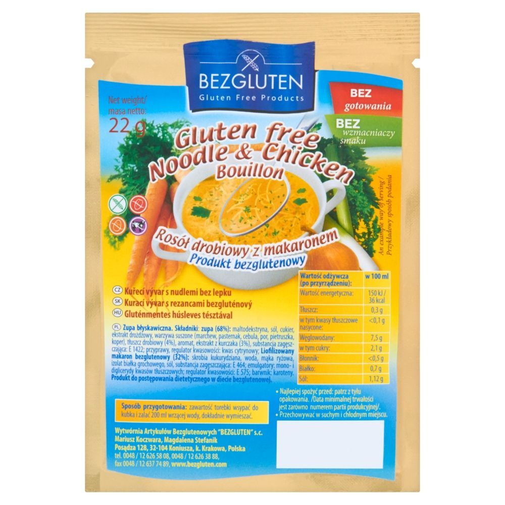 Bezgluten Bezglutenowy rosół drobiowy z makaronem 20g