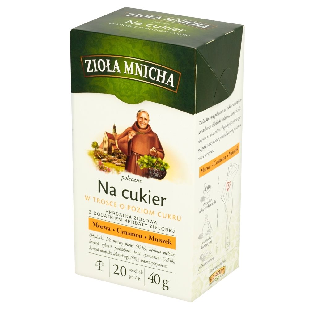 Big Active Big-Active Zioła Mnicha Na cukier Herbatka ziołowa z dodatkiem herbaty zielonej 40 g (20 torebek)