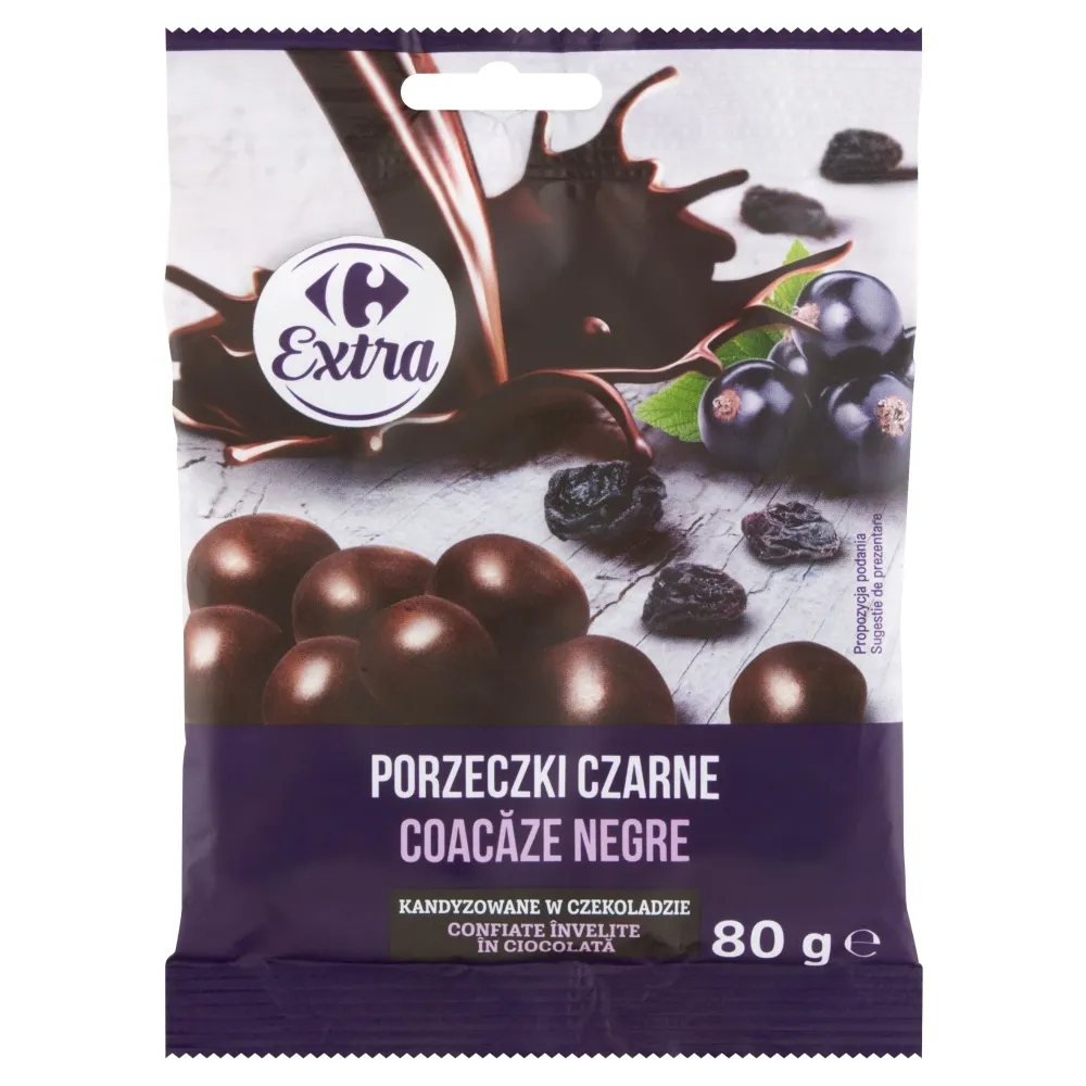 Carrefour Extra Porzeczki czarne kandyzowane w czekoladzie 80 g