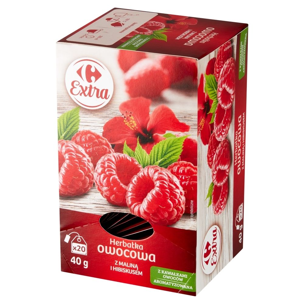 Carrefour Extra Herbatka owocowa z maliną i hibiskusem 40 g (20 x 2 g)