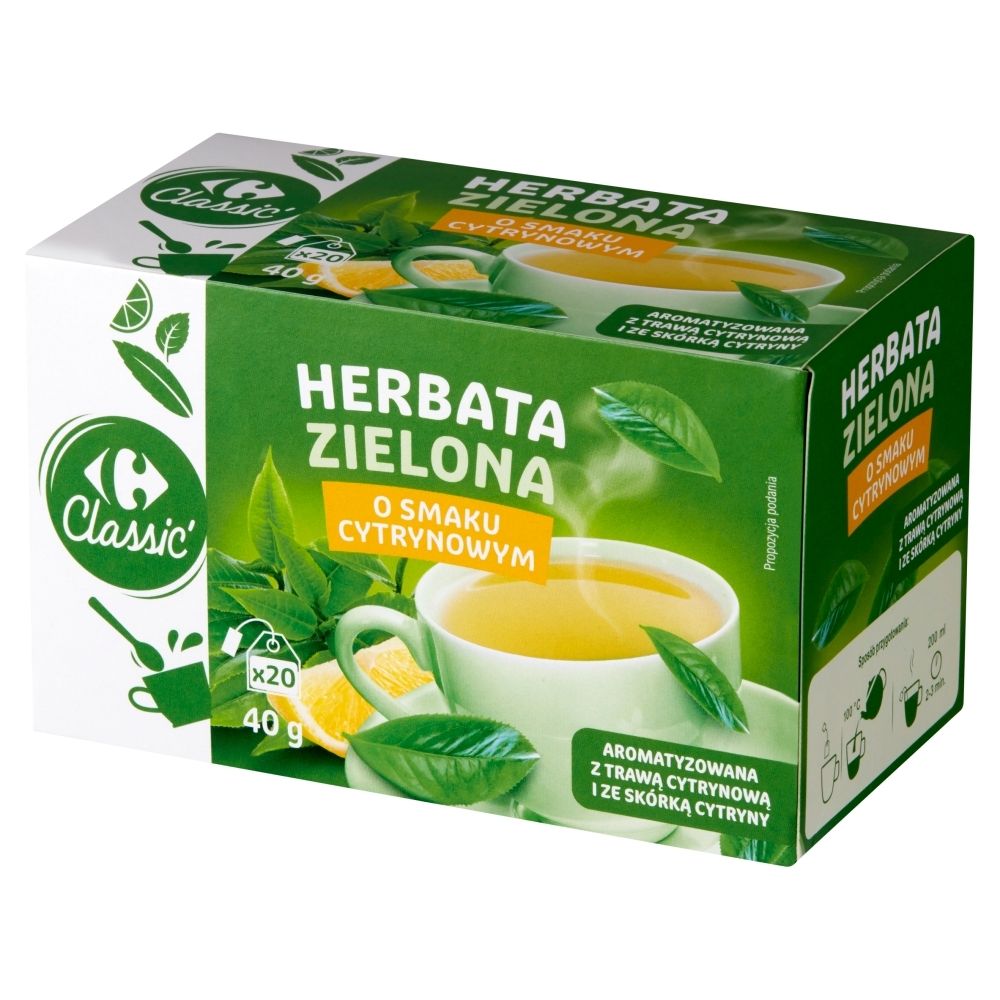 Carrefour Classic Herbata zielona o smaku cytrynowym 40 g (20 x 2 g)