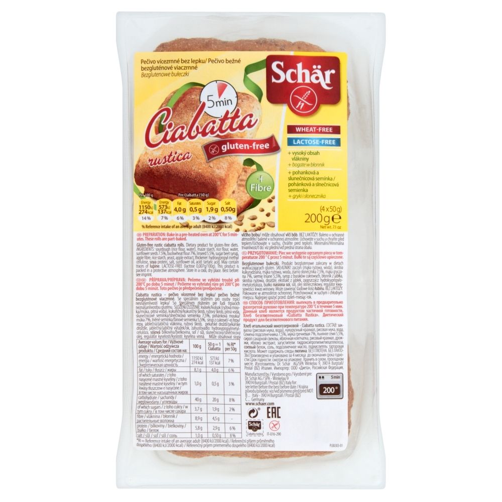 Schar Bułki bezglutenowe Ciabatta Rustica 4 x 50 g