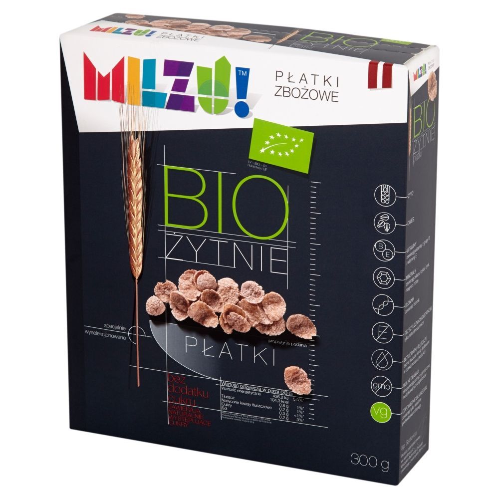 Milzu Bio Żytnie Płatki żytnie bez dodatku cukru 300 g