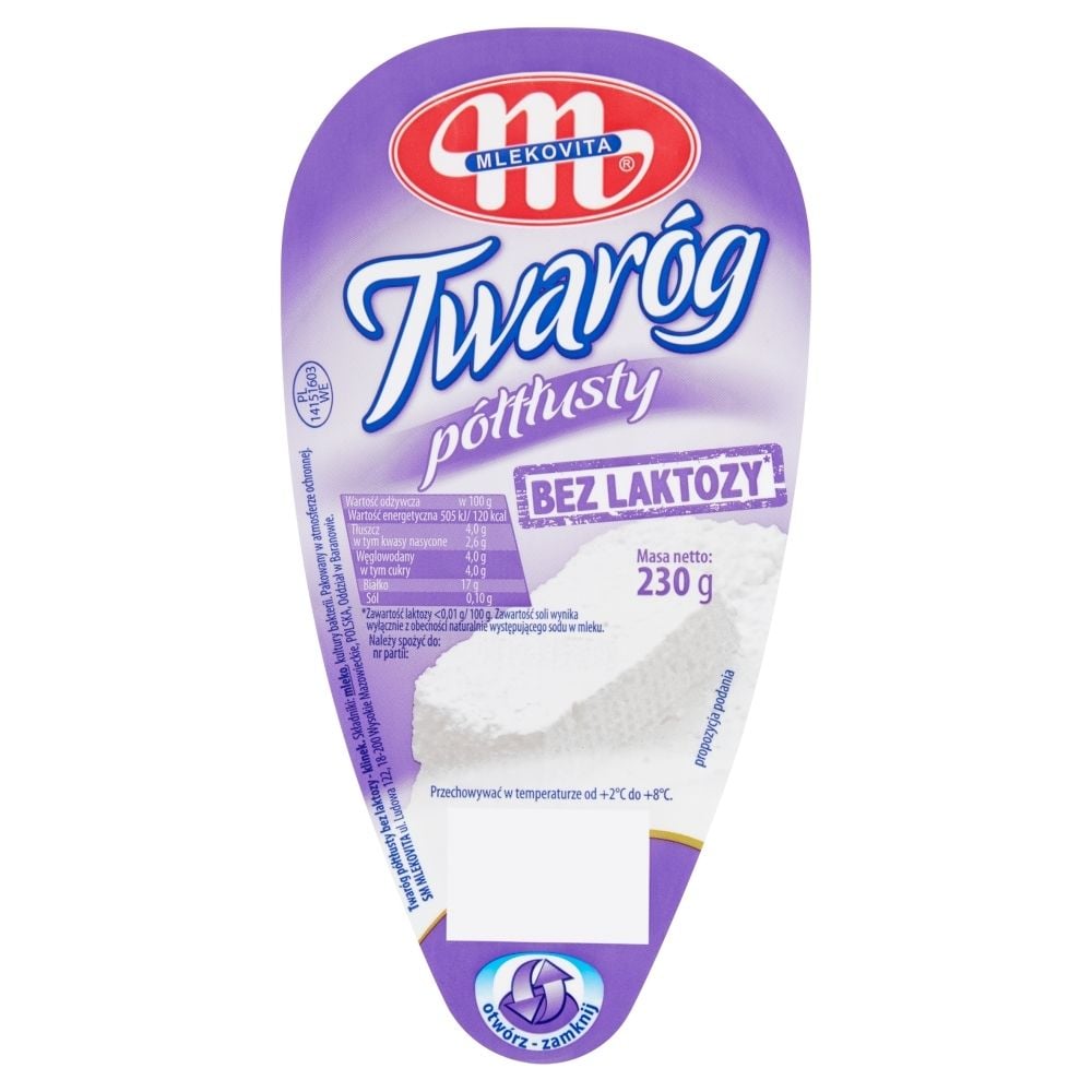 Mlekovita Twaróg półtłusty bez laktozy - klinek.