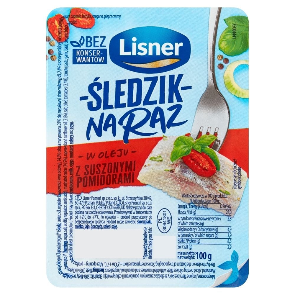 Lisner Śledzik na raz z suszonymi pomidorami i ziołami włoskimi 100 g SPAR-5900344992175