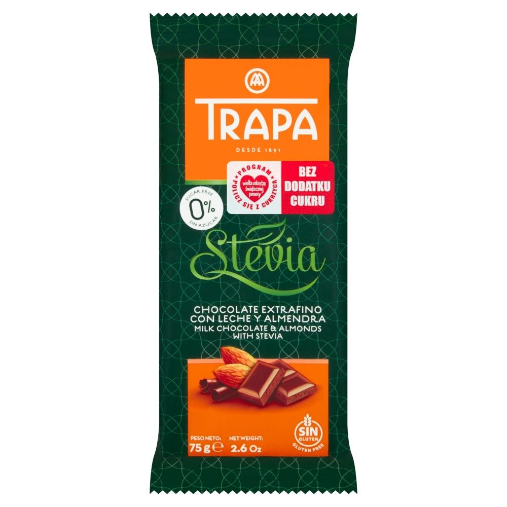 Czekolada mleczna z migdałami ze stewią 75 g Trapa