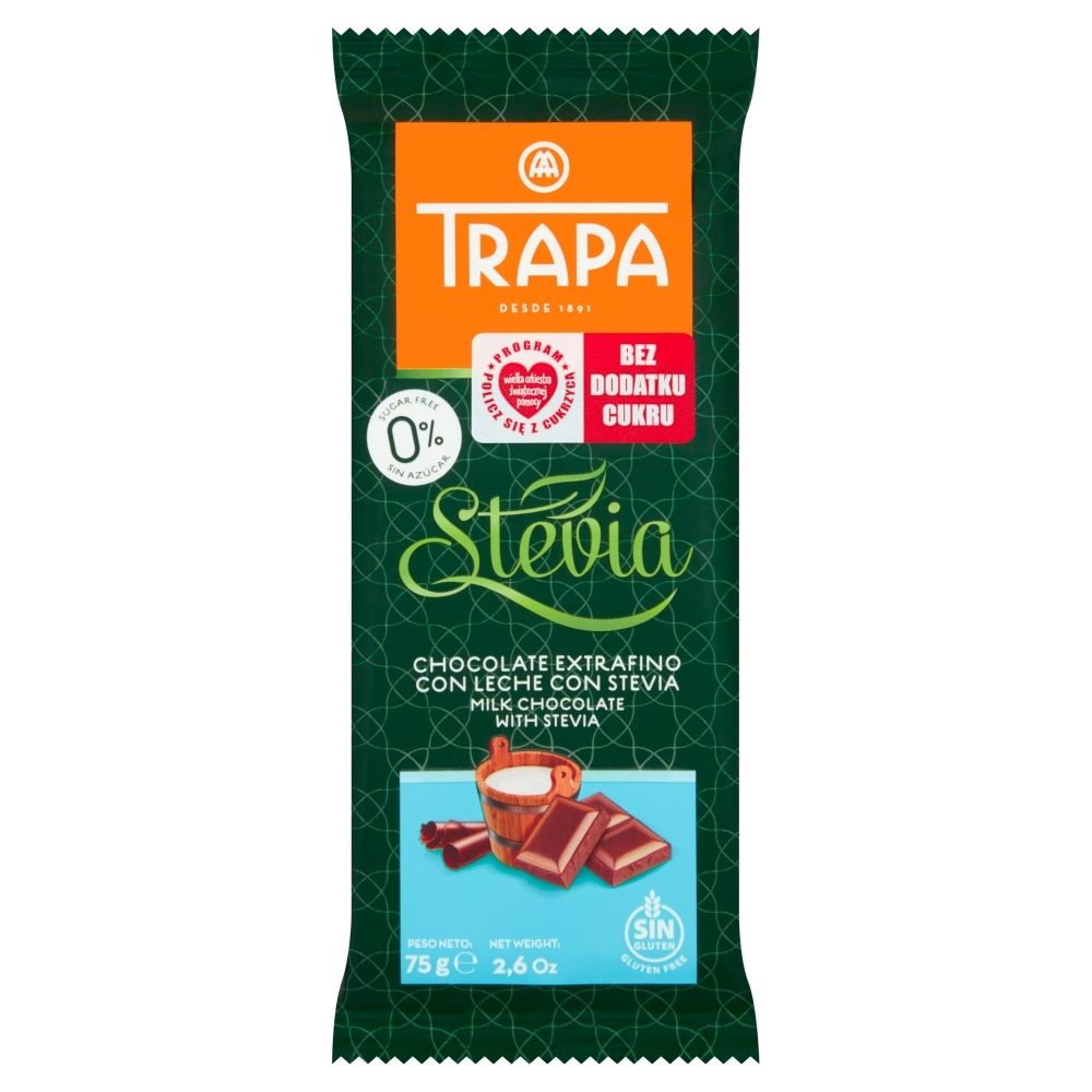 Czekolada mleczna ze stewią 75 g Trapa