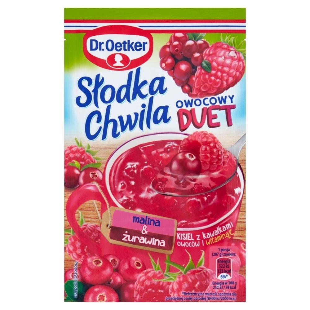Dr. Oetker Dr Oetker DR OETKER SŁODKA CHWILA OWOCOWY DUET MALINA & ŻURAWINA KISIEL Z KAWAŁKAMI OWOCÓW 32 G zakupy dla domu i biura! 776478764