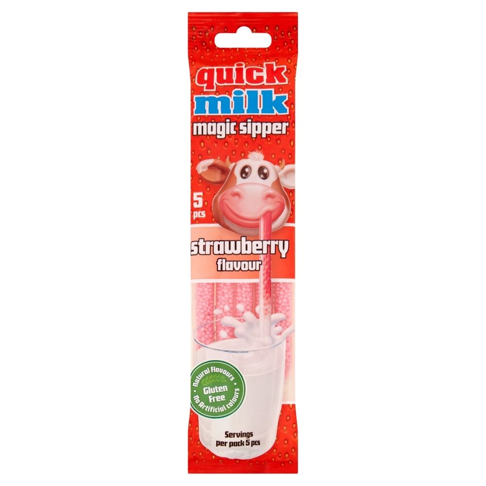 QUICK MILK Rurki do picia mleka truskawkowe 5szt.