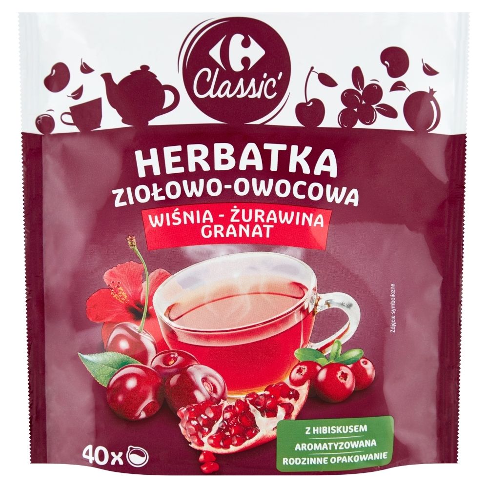 Carrefour Classic Herbatka ziołowo-owocowa wiśnia-żurawina-granat 80 g (40 x 2 g)