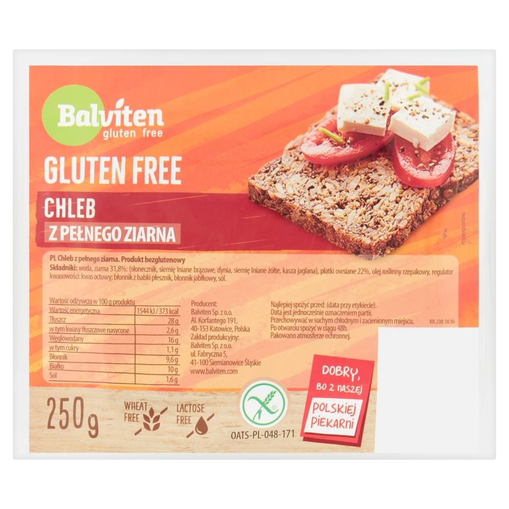 Balviten Chleb Pełne Ziarno bezglutenowy 250g -