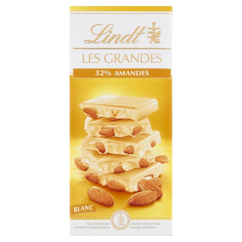 Lindt LES GRANDES SZWAJCARSKA BIAŁA CZEKOLADA Z MIGDAŁAMI 150G Zakupy dla domu i biura! 627116