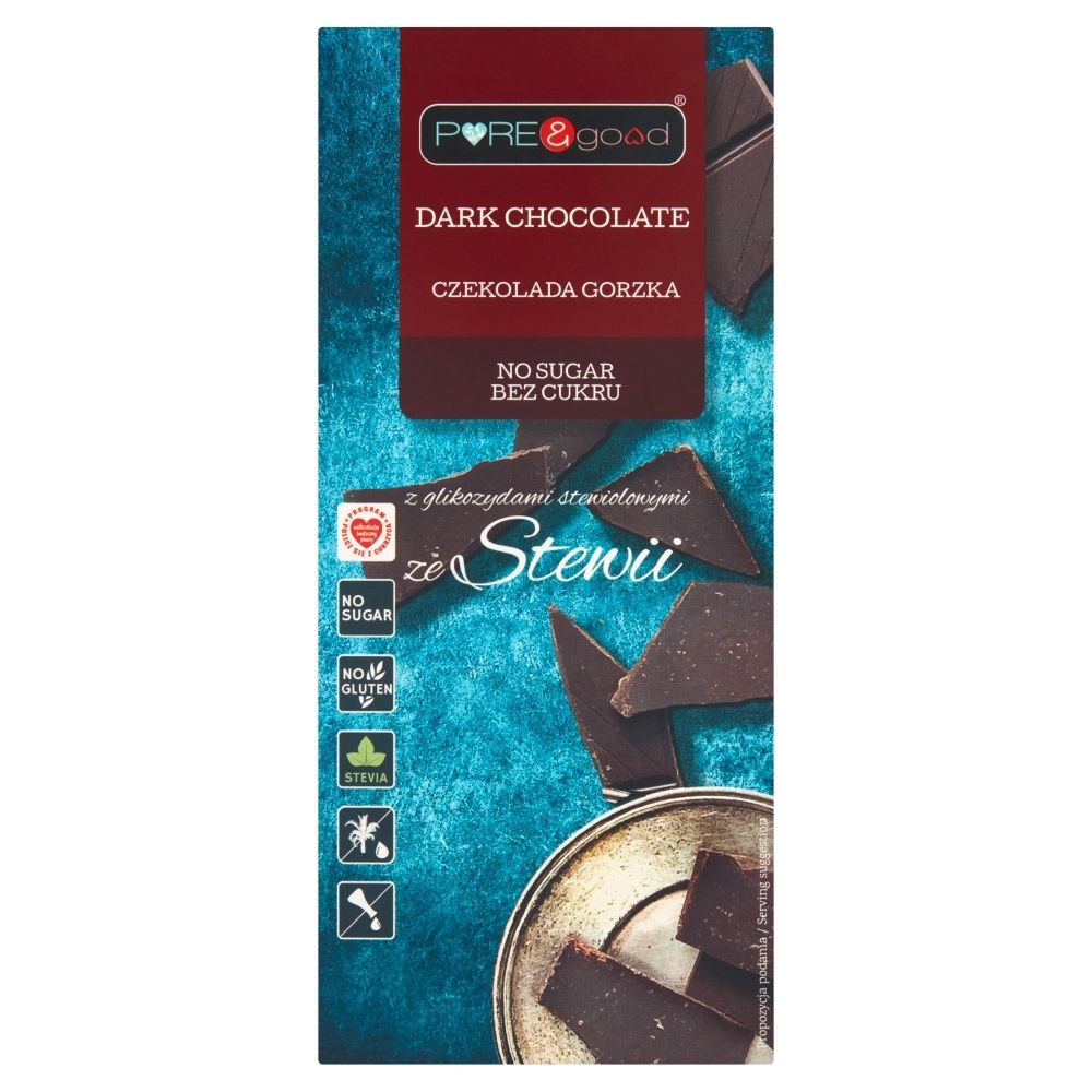 Czekolada Gorzka z Erytrytolem i Glikozydami Stewiolowymi bez dodatku cukru 100g - Pure and Good