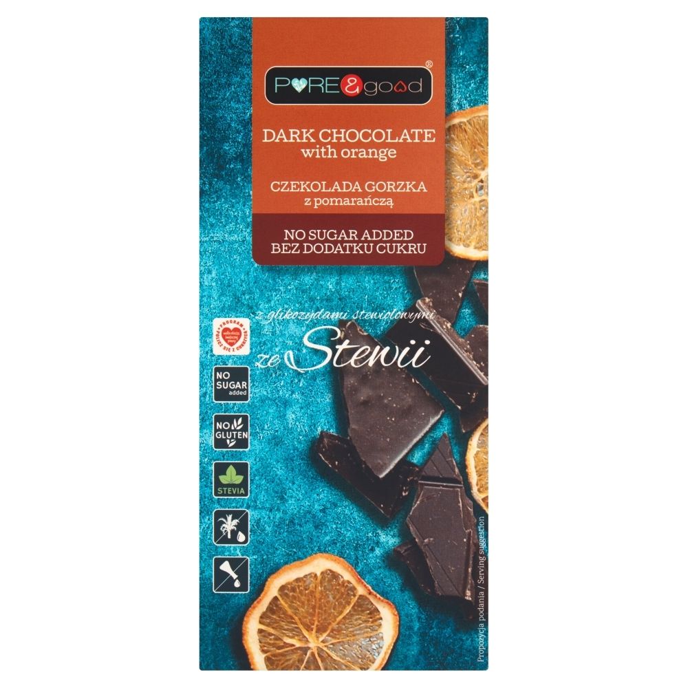 Czekolada Gorzka z Pomarańczą z Erytrytolem i Glikozydami Stewiolowymi bez dodatku cukru 125g - Pure and Good