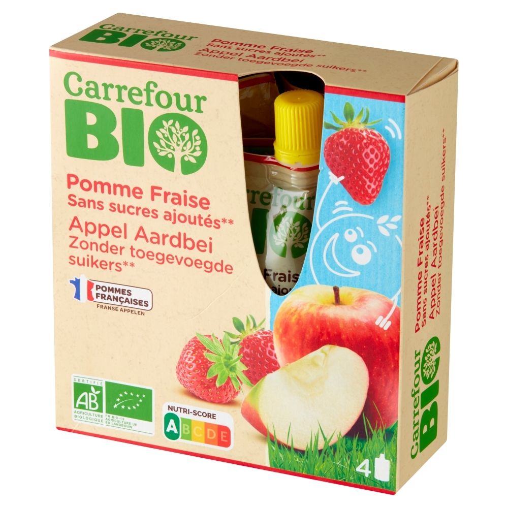 Carrefour Bio Przecier jabłkowo-truskawkowy 360 g (4 x 90 g)