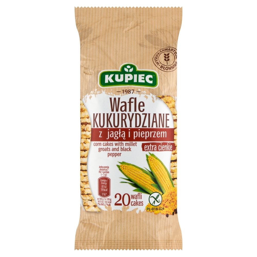 Kupiec Wafle Kukurydziane z Jagłą i Pieprzem bezglutenowe 105g -