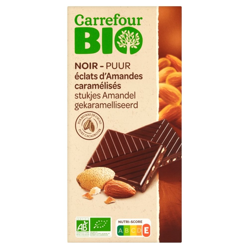 Carrefour Bio Ekologiczna czekolada deserowa z kawałkami karmelizowanych migdałów 100 g