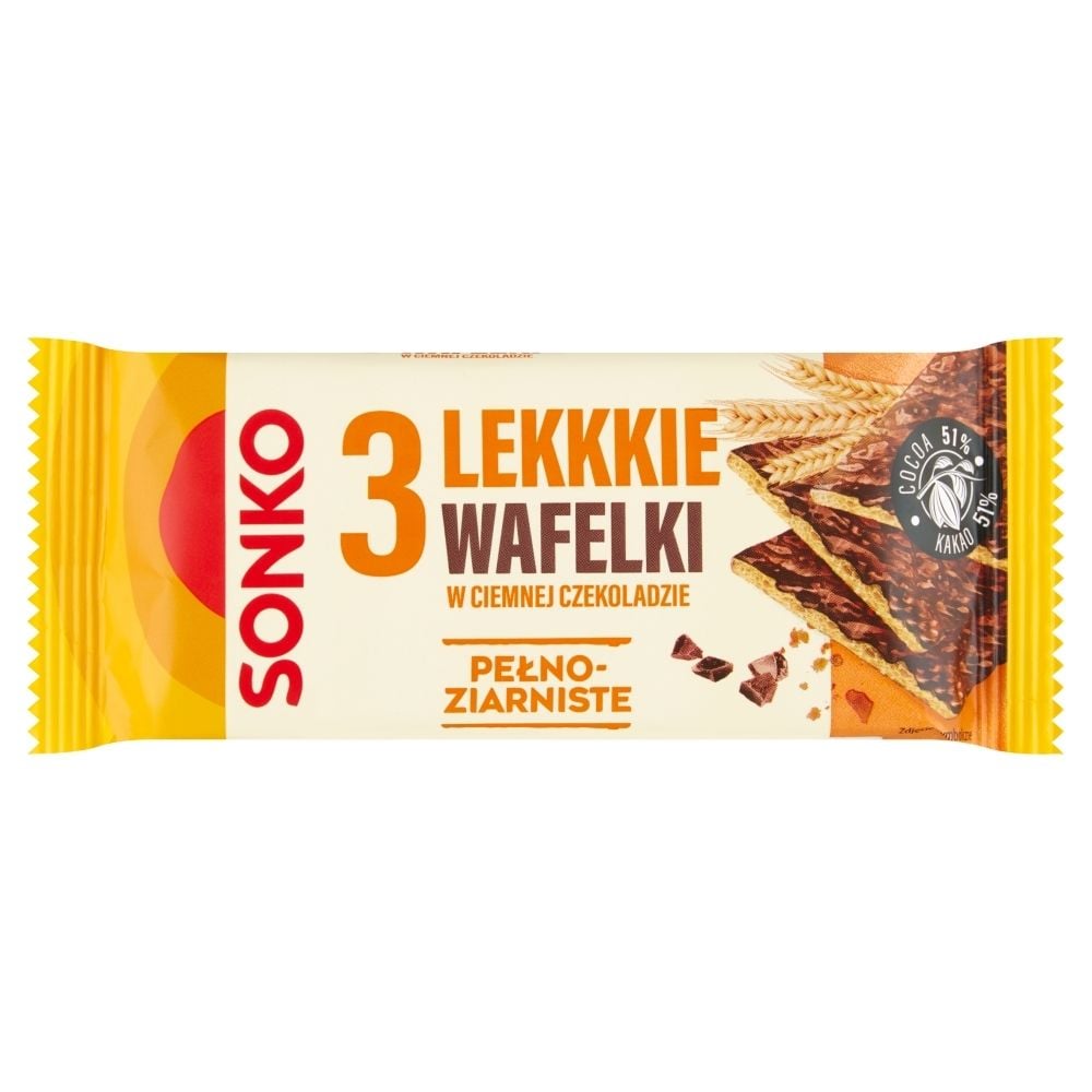 Sonko Lekkie Wafelki pełnoziarniste w czekoladzie 36g